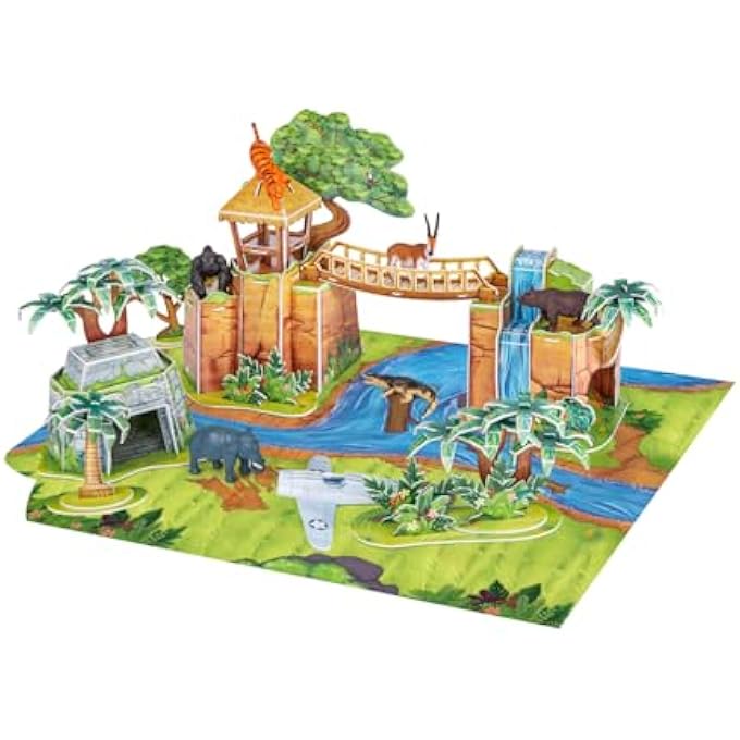 NATIONAL GEOGRAPHIC KIDS 3D PUZZLE JUNGLE ADVENTURE PLAYSET 65-PIECES WITH 6 ANIMAL FIGURES & PLAY MAT, EDUCATIONAL, NO TOOLS GLUING REQUIRED, RECREATE JUNGLE ADVENTURE, IMAGINATIVE PLAY, IDEAL GIFT - Image 1
